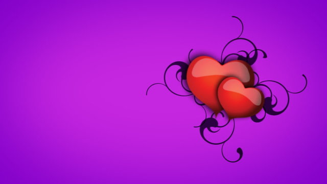 Animated hearts with vines on a purple background