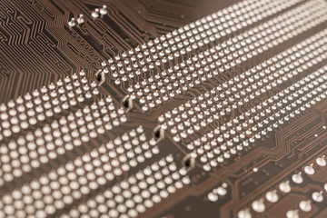 Circuit Board Texture And Pins On Computer Motherboard