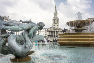 Mermaid and Dolphin Statue and fountain, Trafalgar Square, Londo