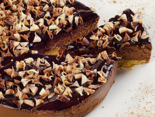 Chocolate cake on a white plate