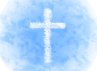religion cross cloud shape on blue sky background