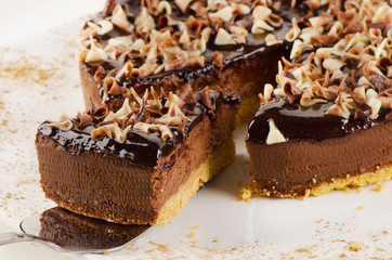 Whole Chocolate cake on  white plate