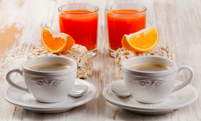 Healthy breakfast - coffee, orange juice