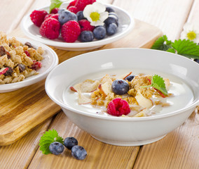 Healthy breakfast - yogurt with muesli