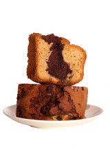 two slices of chocolate cream cake on a plate
