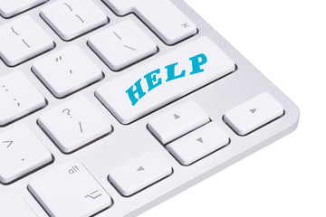 A computer Help Key. White keyboard