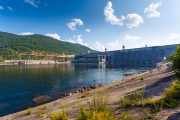 The Siberian landscape power plant on the Yenisei River