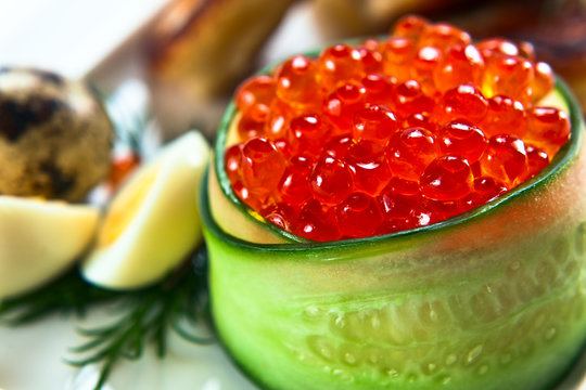 macro shot of red caviar