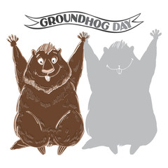 Groundhog and shadow. Symbol of Groundhog day. Cartoon vector il