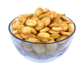 Snack crackers in blue bowl