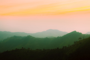 sunset mountain and layer, vintage retro concept