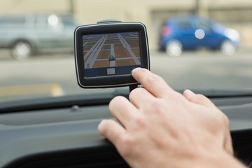 Man using satellite navigation system