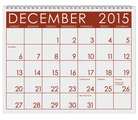 2015 Calendar: Month Of December