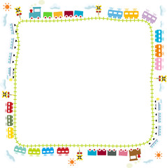 子供向け可愛い踏切のある線路を走る電車