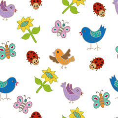 Seamless pattern with bird and flowers.