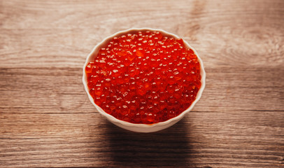 Red salmon caviar in a bowl