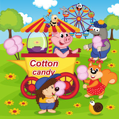 animals eat cotton candy at amusement park