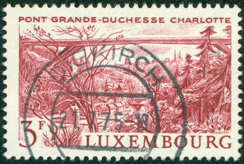 stamp  shows Grand Duchess Charlotte Bridge