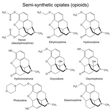 Chemical formulas of main semisynthetic opiates