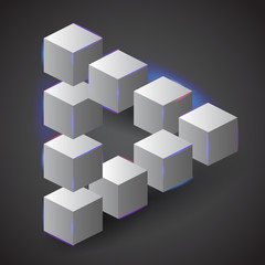 Impossible triangle made with cubes, geometrical shape
