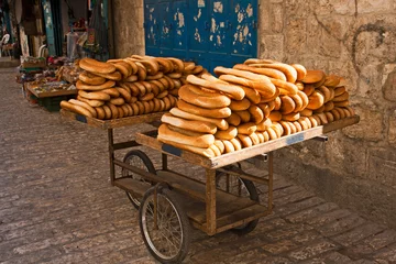 Zelfklevend Fotobehang Cart of bread in the streets of Old Jerusalem. © VanderWolf Images