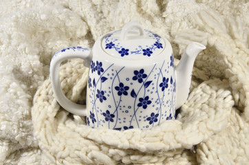 Teapot and wool fabric