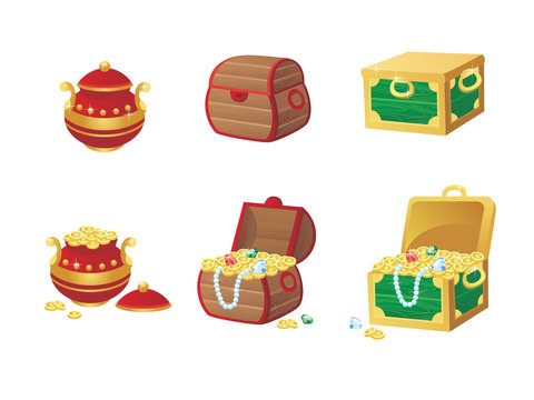 vector illustration of treasure chest full of gold coins and