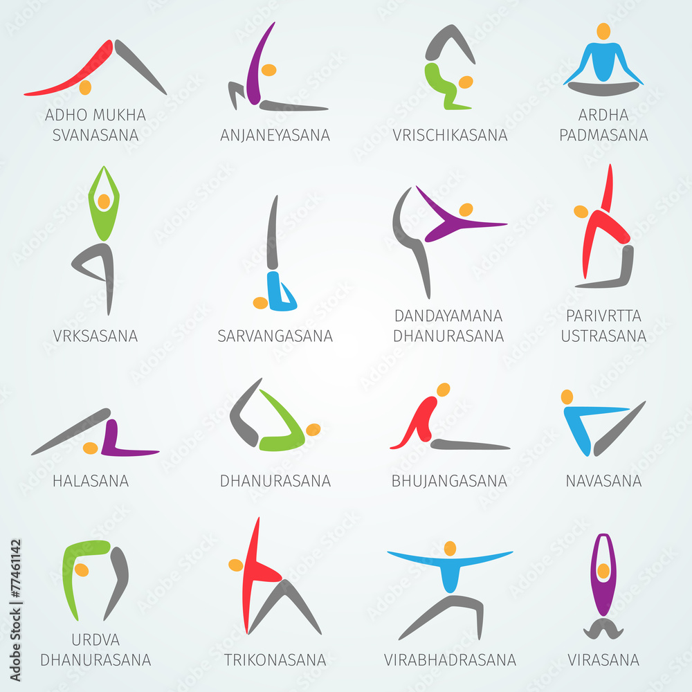 Wall mural Yoga Icons Set