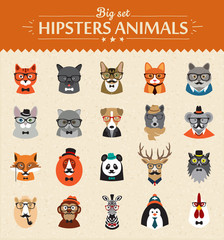 Cute fashion Hipster Animals  of vector icons