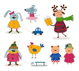 Cartoon characters over white