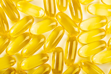 Fish oil omega 3 gel capsules isolated on white background