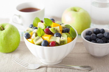 fruit salad with mango kiwi blueberry for breakfast