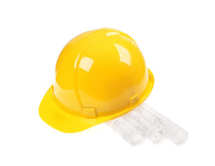 Yellow helmet, project drawings isolated