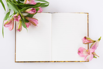 Valentines day, Mothers day composition. diary and flowers.