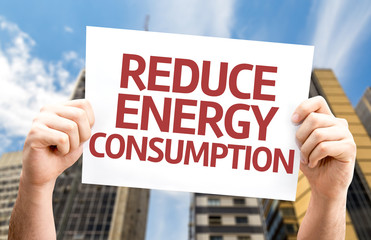 Reduce Energy Consumption card with a urban background