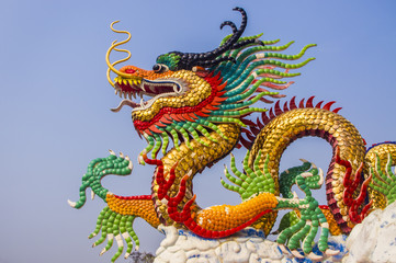 Chinese dragon on blue sky