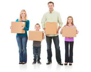 Fototapeta na wymiar Family: Family All Carrying Moving Boxes