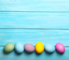 Easter colorful eggs on blue  background