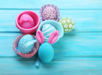 Easter colorful eggs with bunny ears