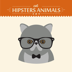 Fashion Portrait of Hipster Cat with glasses and bow