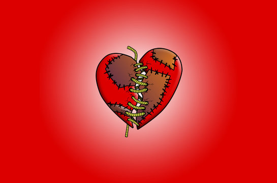 Stitched broken heart illustration