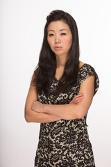 Young Asian woman serious face portrait