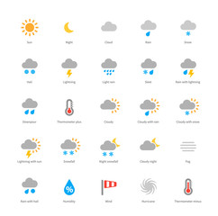 Weather colored icons on white background.