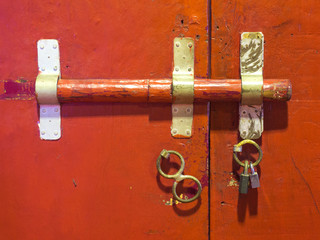 Old door locking in Thai temple