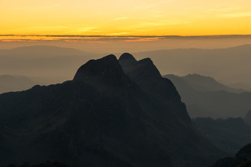 Three sister mountains at Doi Lunang Chiang Dao