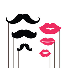 Set of mustaches and lips