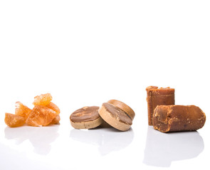 Palm sugar, coconut sugar and sugar cane rock