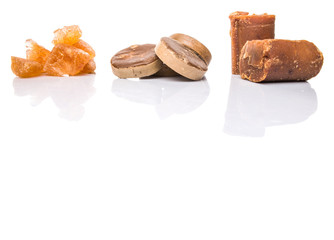 Palm sugar, coconut sugar and sugar cane rock