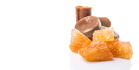 Palm sugar, coconut sugar and sugar cane rock