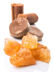 Palm sugar, coconut sugar and sugar cane rock